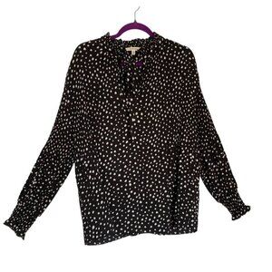 Max Studio Black Pleated Mini Polka Dot Tie Blouse Size 3X